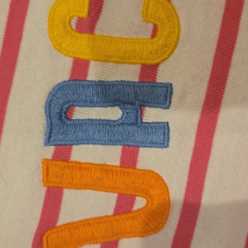 Talbot's Pink/White Striped "VACATION" Top - Picture 2 of 7